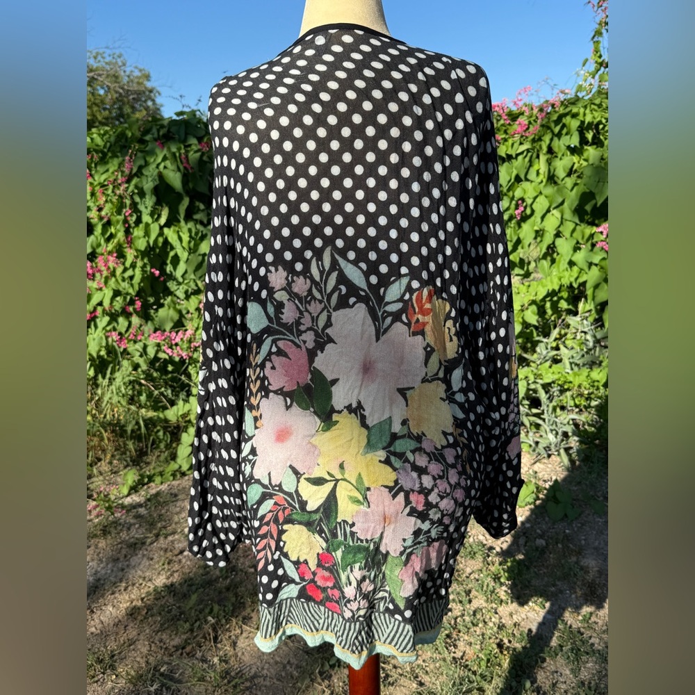 Blank Bl^nk London Black Floral Polka Dot Kimono Topper Duster Anthropologie